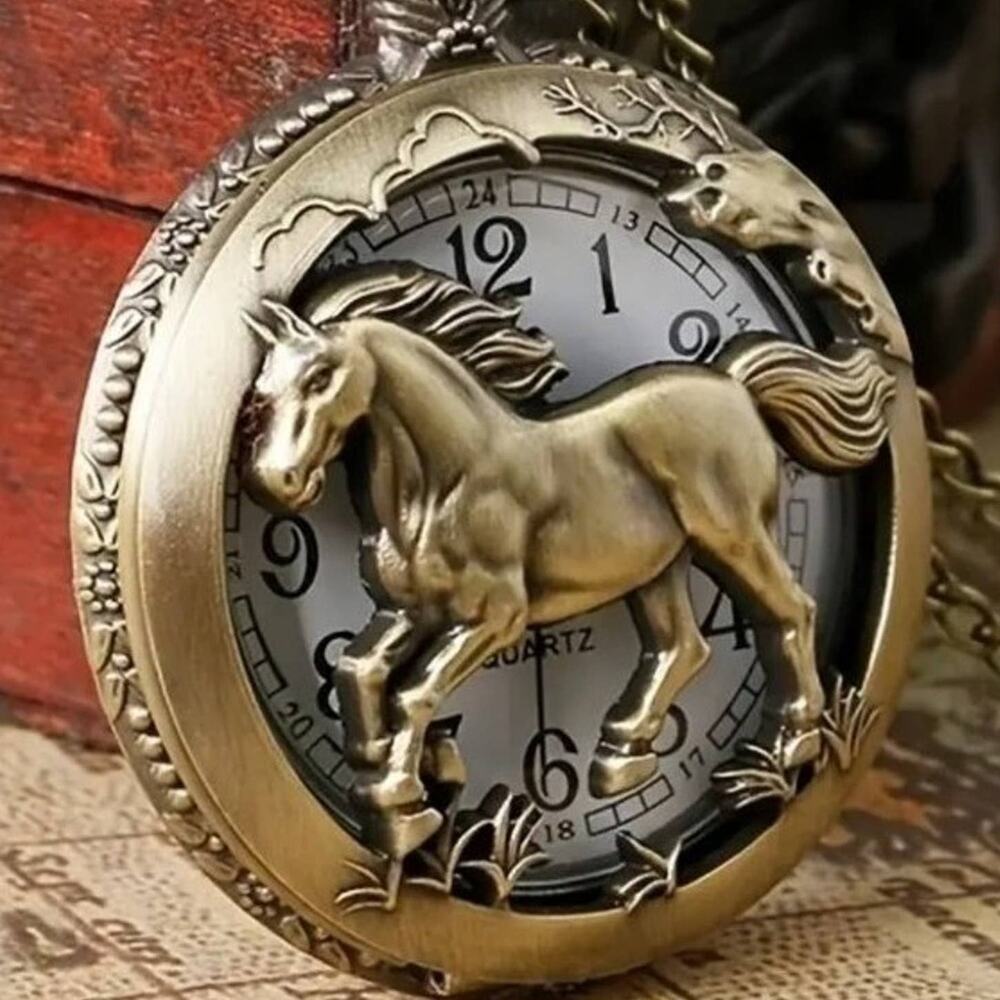 Horse Horses Pocket Watch Stallion Bronze Christmas Birthday Valentines Gift NEW